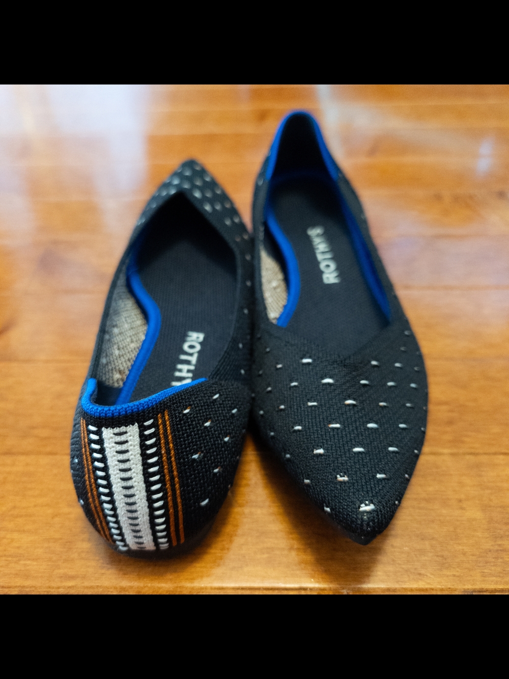 Rothy’s The Point Black Micro-Dash Stripe Heel Retired Women's 7.5 (Fits 6.5/7)